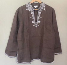 Blusa túnica Charter Club linho 20W cinza com bordado branco colarinho Mao comprar usado  Enviando para Brazil
