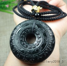 Pingente de jade jade A verde preto certificado Birmânia 100% natural ~ RuYi 墨翠 祥云如意平安扣, usado comprar usado  Enviando para Brazil