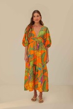 VESTIDO MIDI FARM RIO LARANJA ARARAS FRESCAS - PEQUENO(S) MÉDIO(M) GRANDE(L) RRP £276, usado comprar usado  Enviando para Brazil