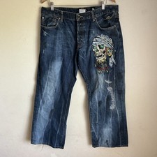 Jeans jeans pirata Ed Hardy Christian Audigier vintage Y2K tamanho 36 2007 comprar usado  Enviando para Brazil