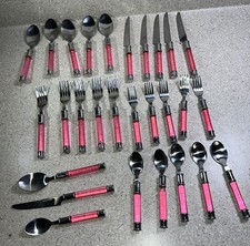 H291~Pink Lucite cabo de acrílico e serviço de talheres de aço inoxidável para 5 + 3 peças comprar usado  Enviando para Brazil