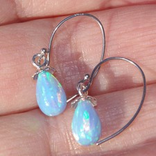 HANDMADE GORGEOUS14K W GOLD  FIERY ETHIOPIAN 9MM OPAL DROP LEVER BACK EARRINGS comprar usado  Enviando para Brazil