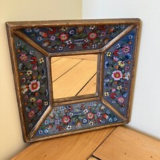 Espelho quadrado Minka Peru com moldura côncava de vidro floral pintada à mão vintage 8x8" comprar usado  Enviando para Brazil