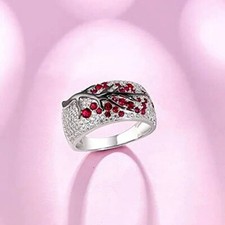 Lindo conjunto de pavê Cherry Blossom 2,75TCW simulado rubi e safira aliança de casamento comprar usado  Enviando para Brazil