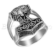 Usado, Men's Biker Vintage De Aço Inoxidável Nórdico Thor's Martelo Mjolnir Viking Anel Band comprar usado  Enviando para Brazil