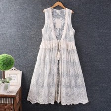 Vestido feminino sem mangas colete longo floral renda bordado com cadarço transparente boho praia comprar usado  Enviando para Brazil