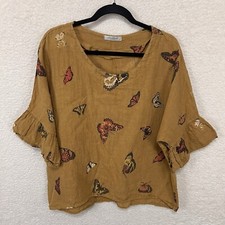 Blusa Viola Borghi 100% Linho Feminina L Marrom Borboletas Itália Boho Manga de Sino comprar usado  Enviando para Brazil