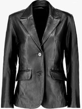 Jaqueta Casaco Blazer Couro Genuíno Feminina Vintage Pele de Cordeiro Preto Botão Elegante comprar usado  Enviando para Brazil