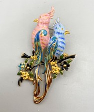 Broche grande vintage esmaltado casal pássaros Calopsita década de 1940, usado comprar usado  Enviando para Brazil