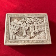 Antiga caixa de bugigangas de laca branca cinábrio chinês da dinastia esculpida Imortals comprar usado  Enviando para Brazil