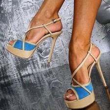 Sandálias femininas plataforma salto alto agulha alça cruzada sapatos de festa tamanho grande 4-20 comprar usado  Enviando para Brazil