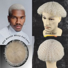 Toupee masculino #60 cabelo branco loiro cor 6mm afro encaracolado 8x10 renda completa comprar usado  Enviando para Brazil