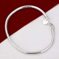 Pulseira feminina clássica folheada a prata esterlina 925 4 mm corrente sólida presente de Natal  comprar usado  Enviando para Brazil
