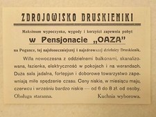 Ulotka Reklamowa Pensjonatu W Druskiennikach Lata 30 na sprzedaż  PL