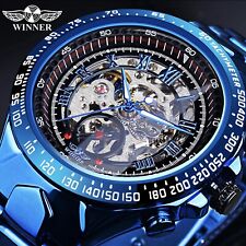 Relógio esqueleto masculino automático de corda automática Winner azul aço inoxidável impermeável comprar usado  Enviando para Brazil