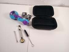 PIPA DE FUMAR DE SILICONA 4,3" con cuenco de vidrio y herramienta limpia - peine de miel abeja (azul) segunda mano  Embacar hacia Mexico