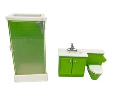 Lote 2 vaidade banheiro verde casa de bonecas Fisher Price década de 1970 chuveiro e pia vaso sanitário comprar usado  Enviando para Brazil