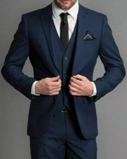 Terno de casamento masculino 3 peças azul marinho entalhe formal festa noivo smoking personalizado comprar usado  Enviando para Brazil