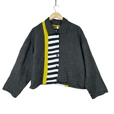 Jaqueta Farley listrada cropped botão para cima Lagenlook tamanho grande artística tamanho M comprar usado  Enviando para Brazil