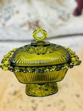 Usado, PEDESTAL VINTAGE VERDE OLIVA COMPOTA COM TAMPA ESTILO VIDRO INDIANA ANOS 1960 - 70 comprar usado  Enviando para Brazil