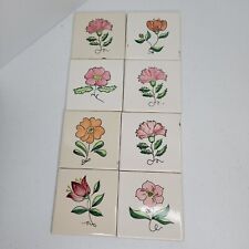 Lote De Colección EE. UU. 8 Azulejos Pintados Flores Rosa Floral Fondo Blanco 4.25", usado segunda mano  Embacar hacia Argentina