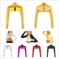 Metálico brilhante Feminino Manga Longa Blusa encolher Camisa Dança miniblusa cardigã casaco comprar usado  Enviando para Brazil