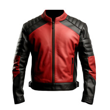 Jaqueta de motociclista masculina de couro vermelha e preta - Casaco estilo retrô de corrida de moto comprar usado  Enviando para Brazil