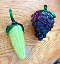 2 belas orelhas de vidro vintage realista arte milho e uvas roxas frutas vegetais comprar usado  Enviando para Brazil