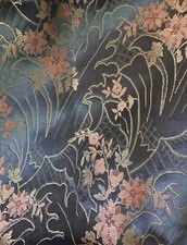 Tecido jacquard brocado de cetim floral antigo ~ damasco azul pedra ~ década de 1930’ comprar usado  Enviando para Brazil