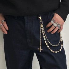 Para Hombres Cleanfit Perla Cruz Cartera Cadena Llavero Jeans Pantalones Cadena Y2K Bolso Cadena segunda mano  Embacar hacia Mexico