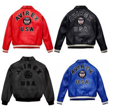 Jaqueta de couro real masculina Avirex pele de carneiro voo bombardeiro jaqueta Varsity americana comprar usado  Enviando para Brazil