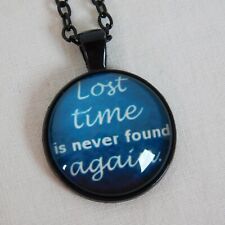 Usado, Colar pingente corrente cabochão preto citação Lost Time is Never Found Again redondo comprar usado  Enviando para Brazil