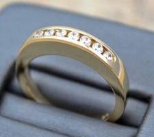 Conjunto de anel de casamento 1/4 CT canal catedral moissanita banhado a ouro amarelo 14K, usado comprar usado Conjunto de anel de casamento 1/4 CT canal catedral moissanita banhado a ouro amarelo 14K, usado comprar usado  Enviando para Brazil