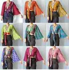 Atacado 10 Pçs Indiano Vintage Seda Sari Manga de Sino Crop Top Roupas Retrô Anos 60, usado comprar usado  Enviando para Brazil