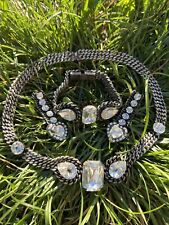 Parure Vintage Collier Bracelet Boucles D’oreilles Strass Métal Argenté Ref I475 comprar usado  Enviando para Brazil