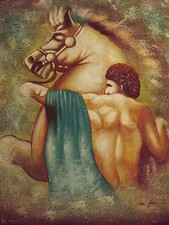 abstracto hombre caballo gran pintura al óleo lienzo moden arte contemporáneo 20 x 24 pulgadas segunda mano  Embacar hacia Mexico