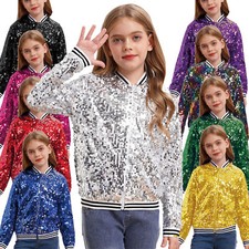 Casaco de beisebol infantil feminino lantejoulas acabamento listrado roupa exterior brilhante elegante comprar usado  Enviando para Brazil