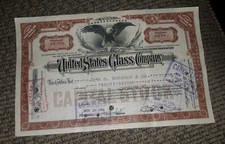 CERTIFICADO DE STOCK 27 Acciones US UNITED STATES GLASS COMPANY CO Pennsylvania ¡ANTIGUO! segunda mano  Embacar hacia Mexico