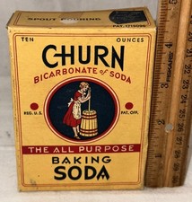 Usado, CAIXA ANTIGA DE BICARBONATO DE SÓDIO CHURN LADY CHURNING BUTTER HULMAN TERRE HAUTE IN SUPERMERCE comprar usado  Enviando para Brazil
