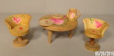 Vintage Feito no Japão Casa de Bonecas Madeira Padrão Flor Cadeiras de Mesa Pratos Pote comprar usado  Enviando para Brazil
