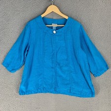 Blusa Mosaico EUA Grande Linho Azul Botão Manga 3/4 Vibrante Lagenlook comprar usado  Enviando para Brazil