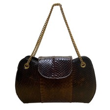 Bolsa de ombro vintage esterlina feminina marrom pele de cobra genuína alça corrente dourada comprar usado  Enviando para Brazil