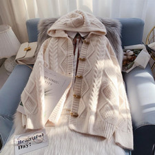 Usado, Hooded Twist Sweater Coat Autumn Women's Loose Outer Lazy Knitted Cardigan comprar usado  Enviando para Brazil