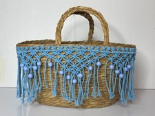 Prateleira de armazenamento Beachcombers Seagrass cesta decorativa azul macramê franja de crochê 14" comprar usado Prateleira de armazenamento Beachcombers Seagrass cesta decorativa azul macramê franja de crochê 14" comprar usado  Enviando para Brazil