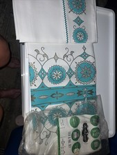 Cortina de fibra de vidro vintage meados do século e valance Lu-anne não usada branco azul-petróleo comprar usado  Enviando para Brazil