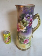 jarro de porcelana antigo Alemanha em todo o mundo flores pintadas à mão acabamento dourado 14" h., usado comprar usado  Enviando para Brazil