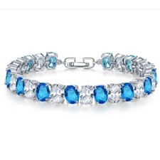Linda pulseira de prata brilhante formato oval pedra branca Titanic oceano azul topázio comprar usado  Enviando para Brazil