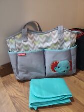 Bolso de pañales Fisher Price gris blanco turquesa elefante Chevron segunda mano  Embacar hacia Argentina