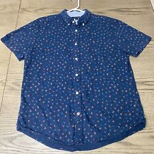 Camisa masculina Tommy Hilfiger azul L estampa total palmeiras tropicais mistura de linho comprar usado  Enviando para Brazil