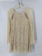 Mini vestido feminino Lucca Couture creme floral renda recortada manga longa médio comprar usado  Enviando para Brazil